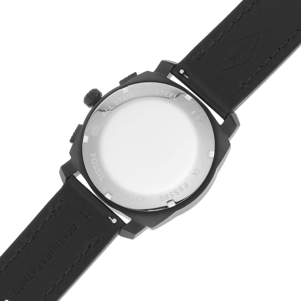 Fossil Machine Chronograph Black Dial Black Leather Strap Watch for Men - FS5586