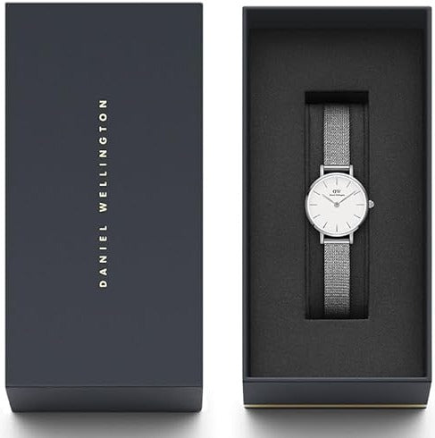 Daniel Wellington Classic Petite Sterling White Dial Silver Mesh Bracelet Watch for Women - DW00100442