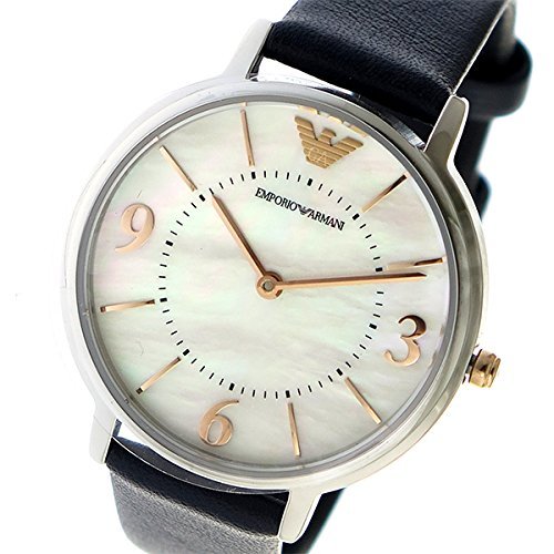 Emporio Armani Kappa White Mother of Pearl Dial Black Leather Strap Watch For Women - AR2509