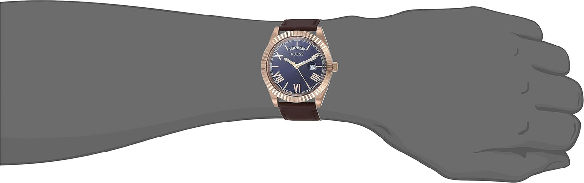 Guess Connoisseur Blue Dial Brown Leather Strap Watch For Men - GW0353G2