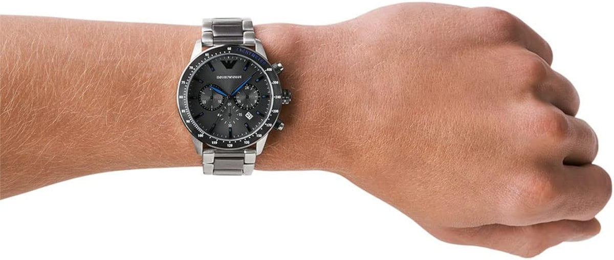 Emporio Armani Chronograph Grey Dial Two Tone Steel Strap Watch For Men - AR11391