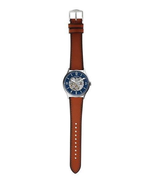Fossil Forrester Luggage Automatic Skeleton Blue Dial Brown Leather Strap Watch for Men - ME3179