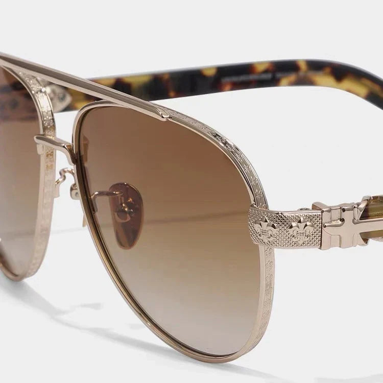 Chrome Hearts Unisex Aurelia Gold Aviator Tortoiseshell Temples Sunglasses
