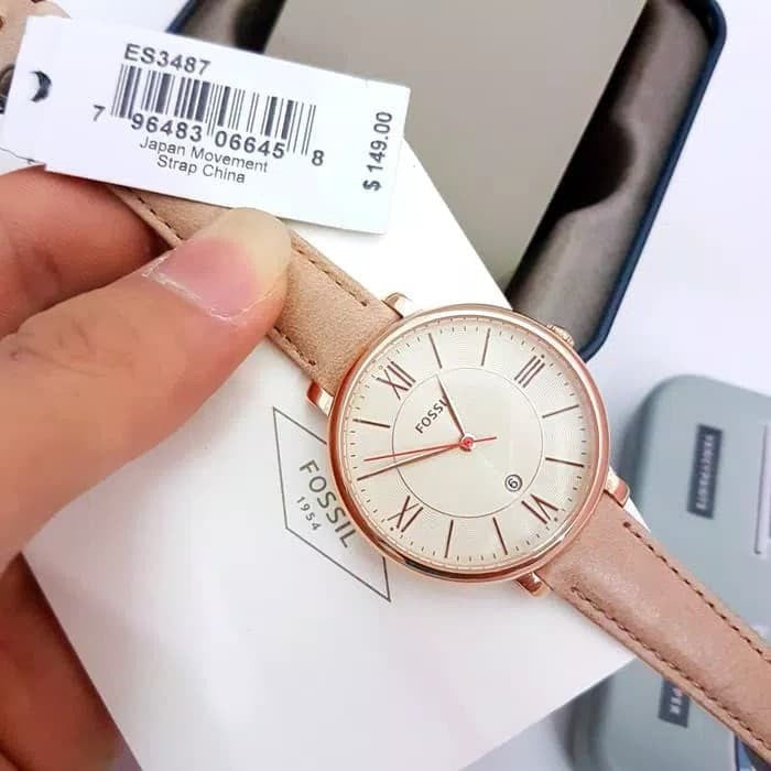 Fossil Jacqueline White Dial Brown Leather Strap Watch for Women - ES3487
