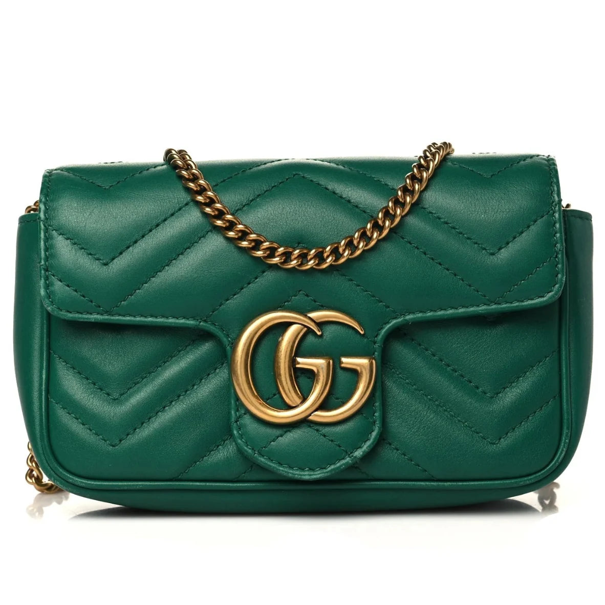 Gucci Gold GG Marmont Mini Shoulder Bag - Green
