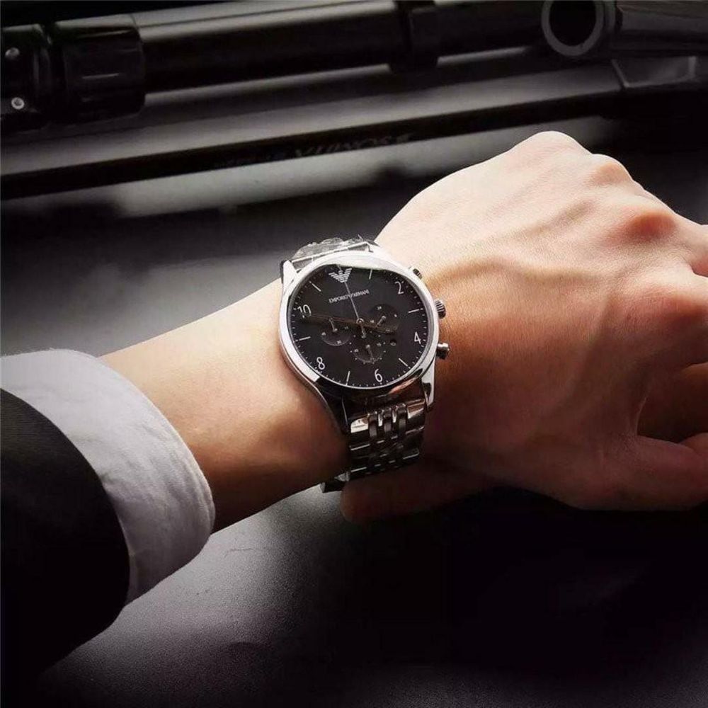 Emporio Armani Beta Chronograph Black Dial Steel Strap Watch For Men - AR1863