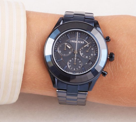 Swarovski Octea Lux Sport Chronograph Blue Dial Blue Steel Strap Watch for Women - 5610475