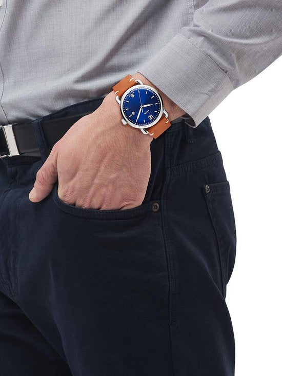 Fossil Commuter Blue Dial Blue Leather Strap Watch for Men - FS5325