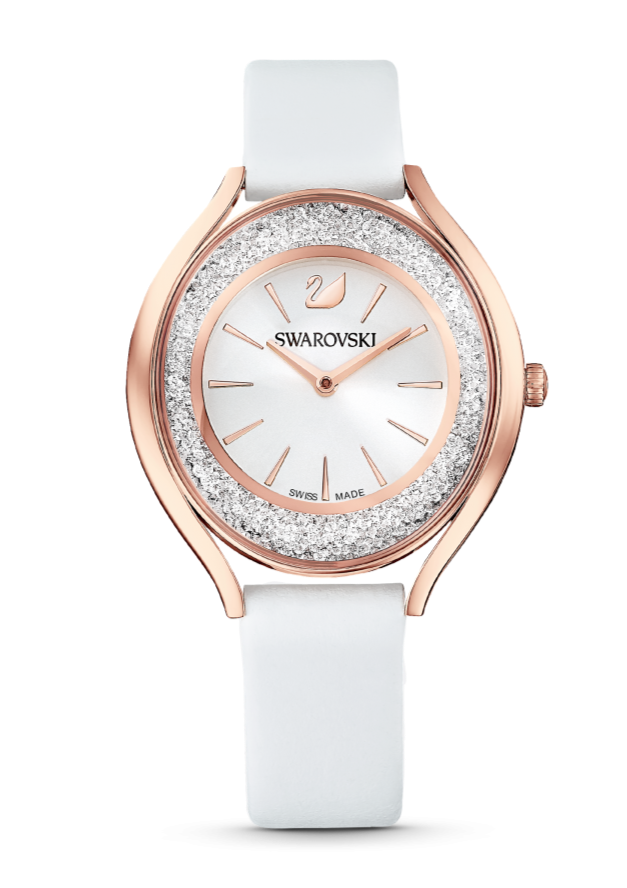 Swarovski Crystalline Aura Silver Dial White Leather Strap Watch for Women - 5519453