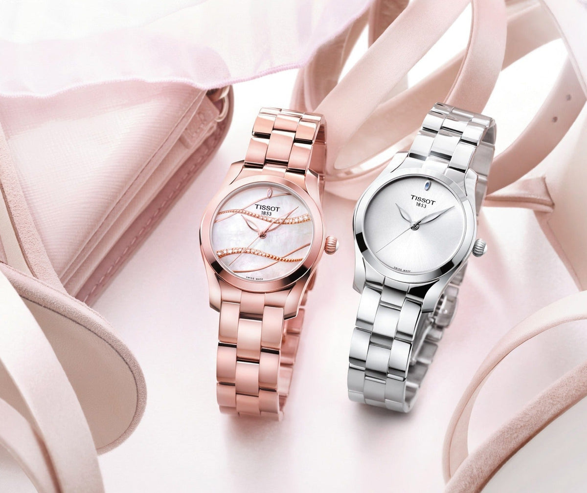 Tissot T Wave T Lady Mother of Pearl Dial Rose Gold Steel Strap Watch For Women - T112.210.33.111.00
