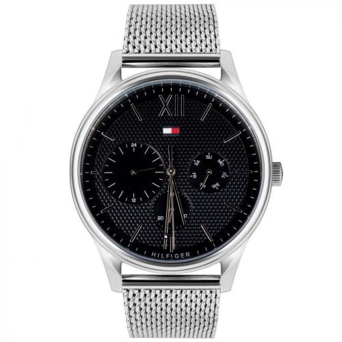 Tommy Hilfiger Damon Quartz Chronograph Black Dial Silver Mesh Bracelet Watch for Men - 1791415