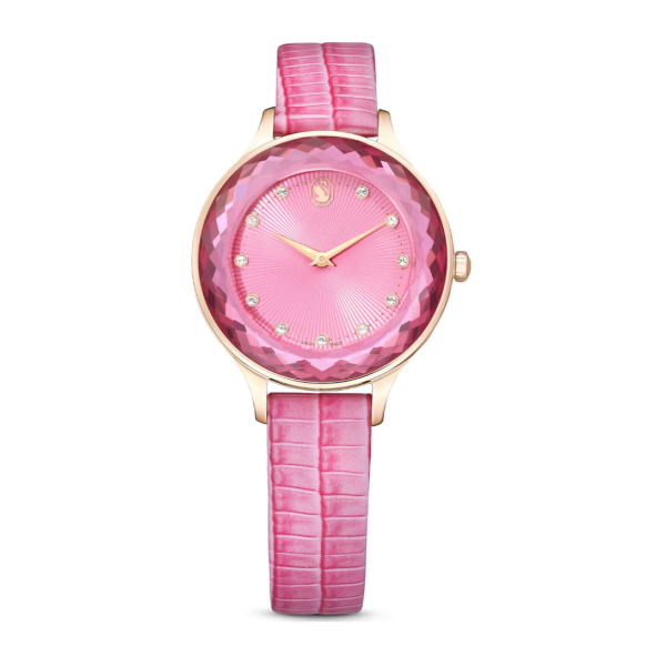 Swarovski Octea Nova Pink Dial Pink Leather Strap Watch for Women - 5650030