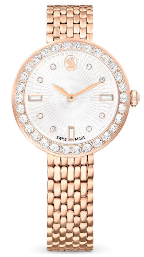 Swarovski Certa Crystals Silver Dial Rose Gold Steel Strap Watch for Women - 5672981