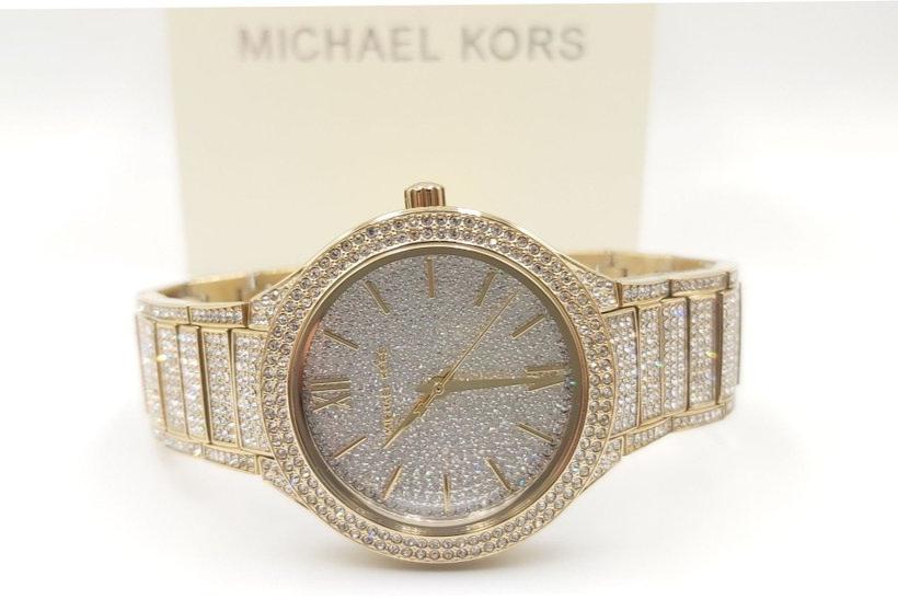 Michael Kors Kerry Crystals Gold Dial Gold Steel Strap Watch For Women - MK3360