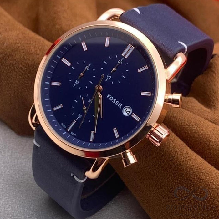 Fossil The Commuter Blue Dial Blue Leather Strap Watch for Men - FS5404