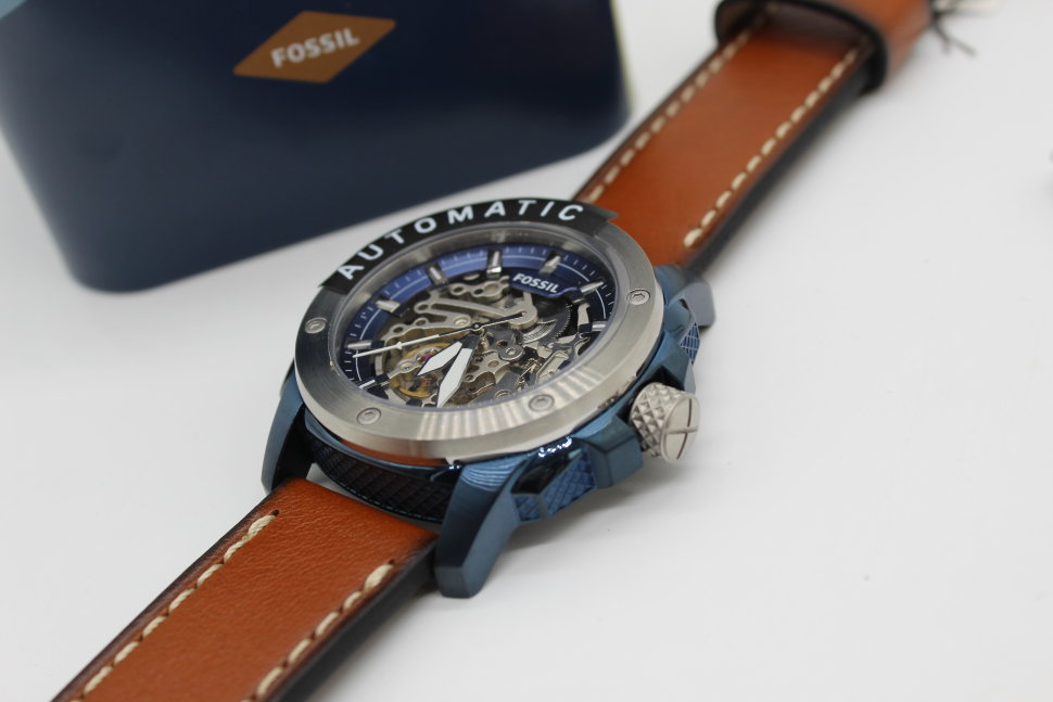 Fossil Modern Machine Automatic Skeleton Silver Dial Brown Leather Strap Watch for Men - ME3135