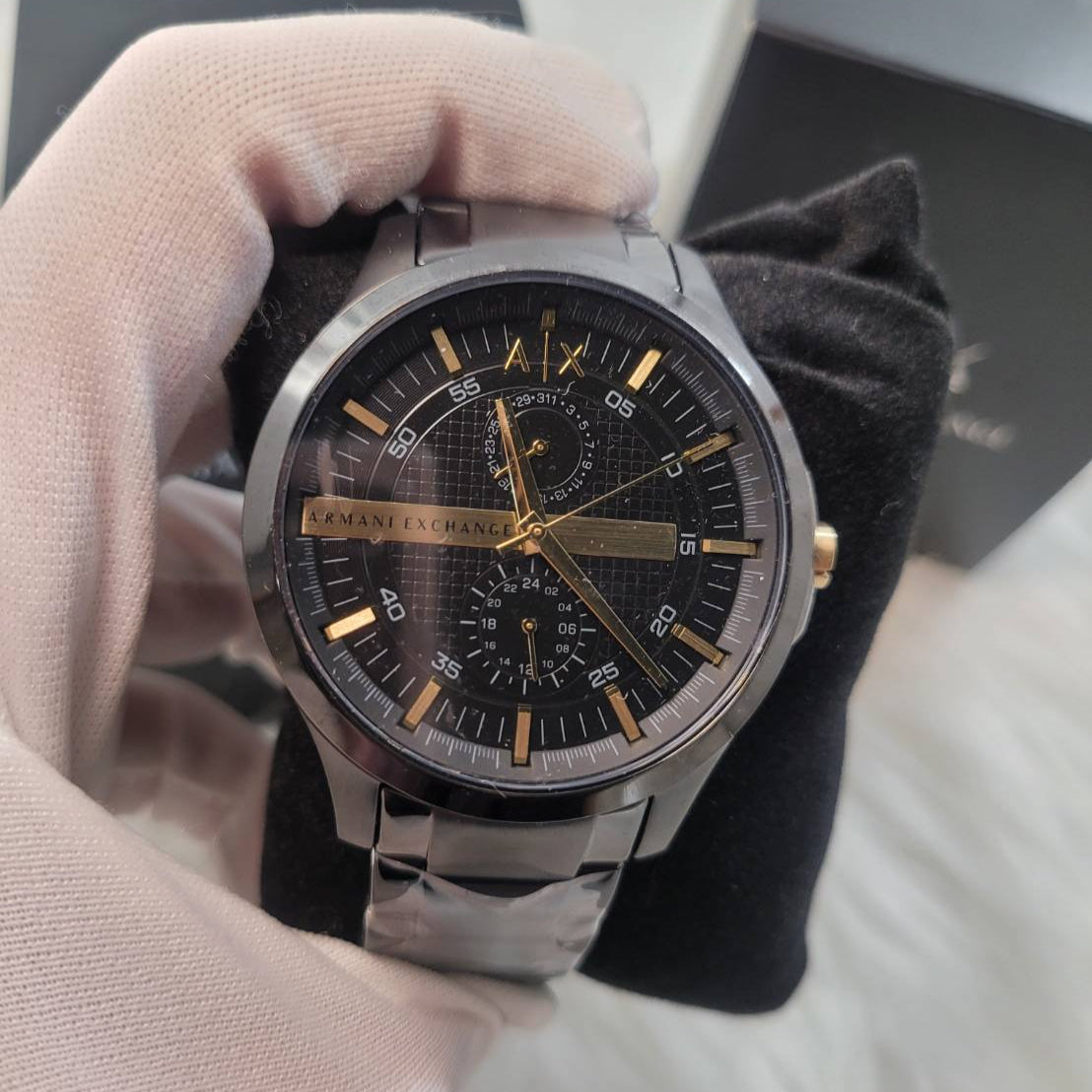 Armani Exchange Hampton Chronograph Black Dial Black Steel Strap Watch For Men - AX2121