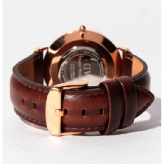 Daniel Wellington Dapper York White Dial Brown Leather Strap Watch For Men - DW00100085