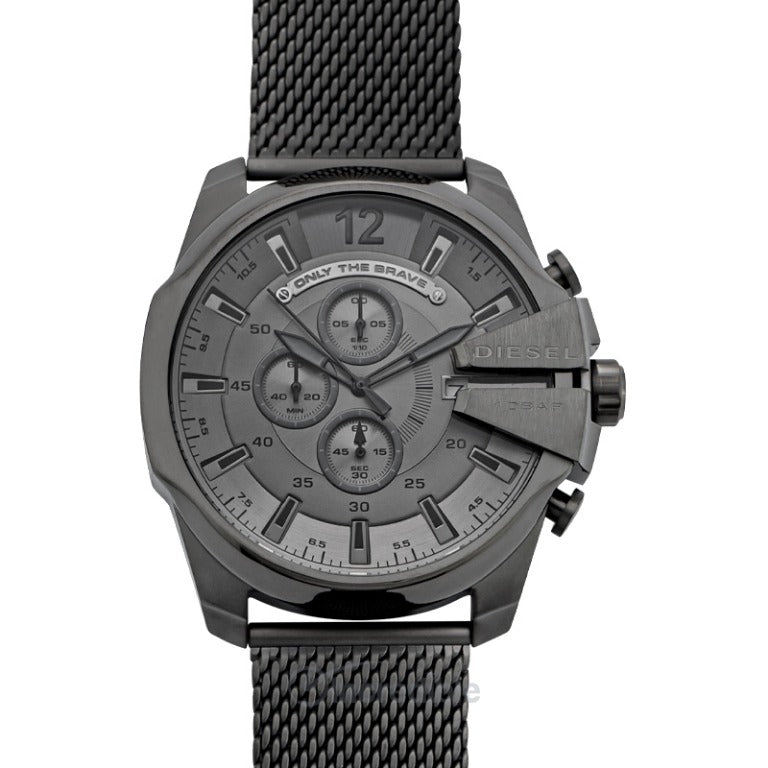 Diesel Mega Chief Chronograph Black Dial Black Mesh Strap Watch For Men - DZ4527