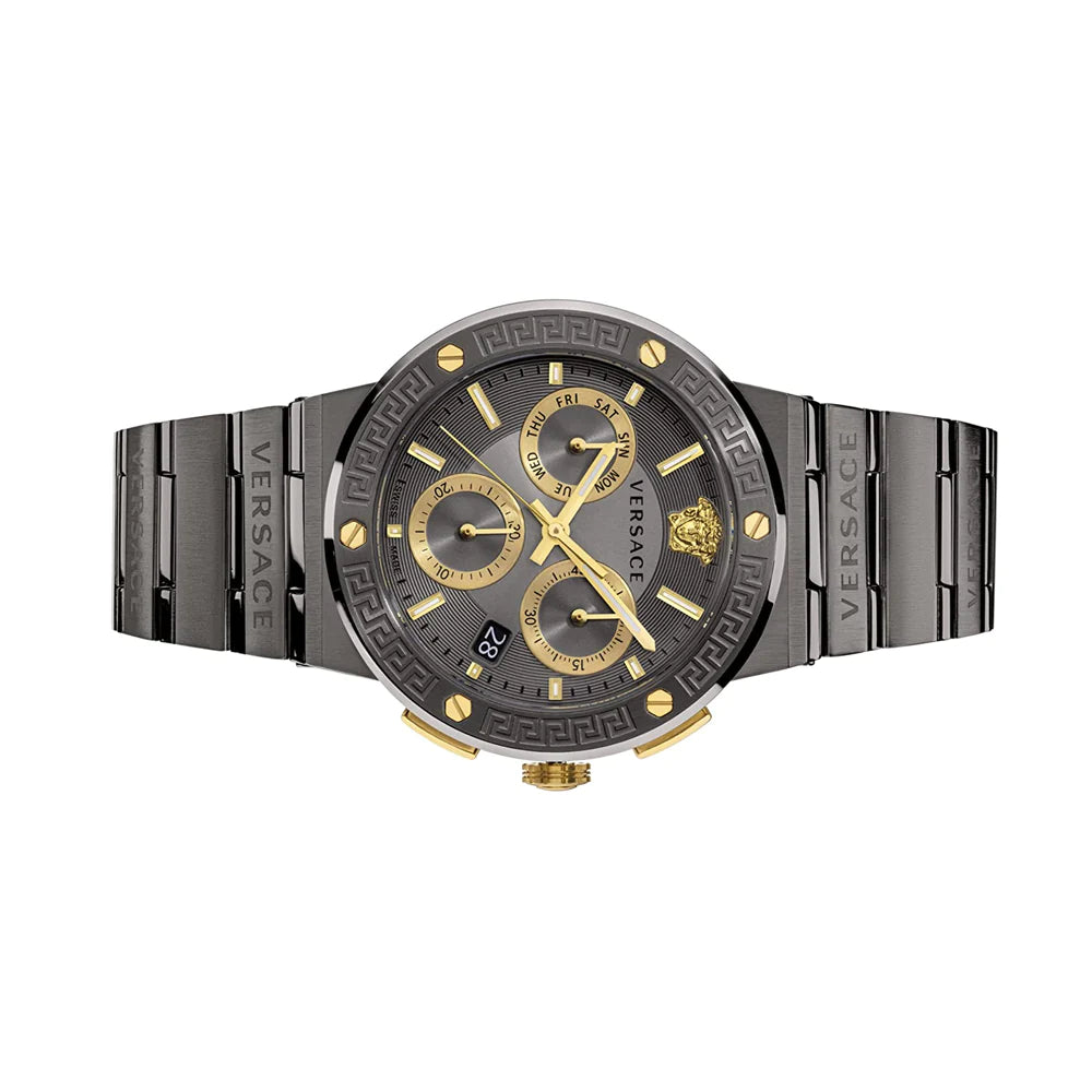Versace Greca Icon Chronograph Black Dial Black Steel Strap Watch For Men - VEZ900521