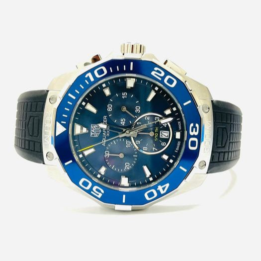 Tag Heuer Aquaracer Chronograph Blue Dial Black Rubber Strap Watch for Men - CAY111B.FT6041