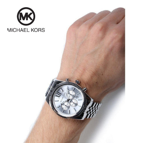 Michael Kors Lexington Silver Dial Silver Steel Strap Watch for Men - MK8405