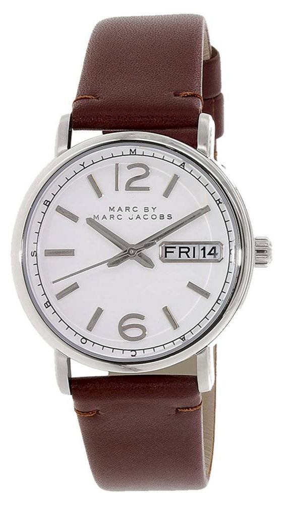 Marc Jacobs Fergus White Dial Brown Leather Strap Watch for Women - MBM8649