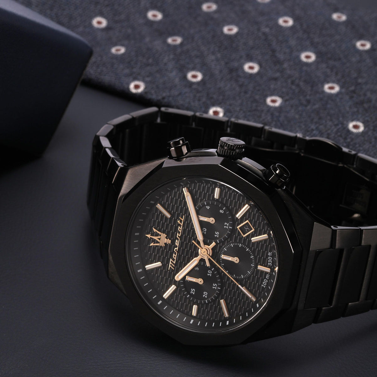 Maserati Stile Chronograph Black Dial Black Steel Strap Watch For Men - R8873642005