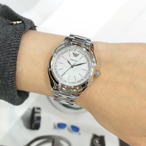Emporio Armani Valeria Quartz Mother of Pearl Dial Silver Steel Strap Watch For Women - AR11030