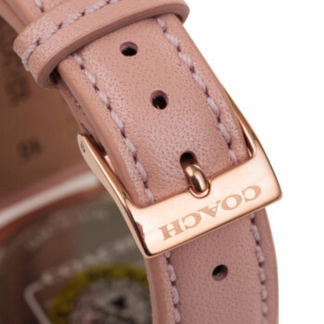 Coach Boyfriend Mother of Pearl White Dial Pink Leather Strap Watch for Women - 14503151