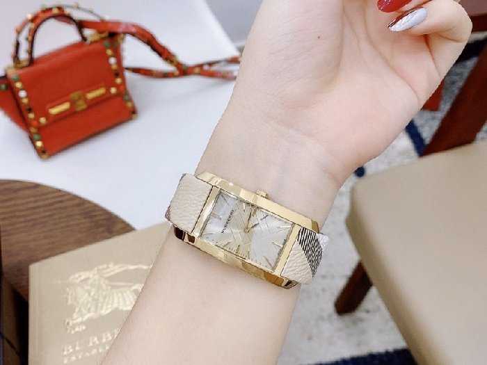 Burberry The Pioneer Rose Gold Dial Haymarket Brown Leather Strap Watch for Women - BU9408