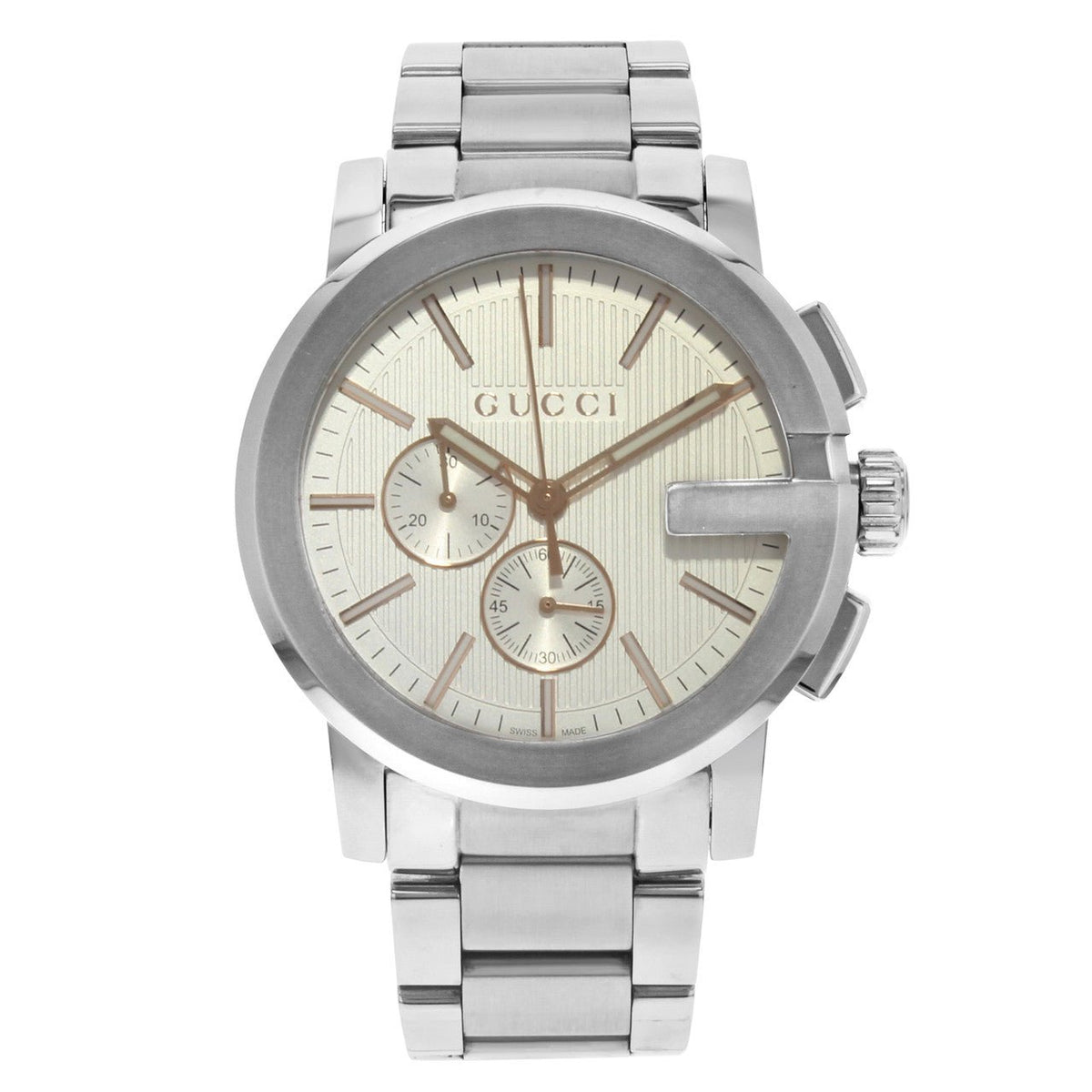 Gucci G Chrono Chronograph Silver Dial Silver Steel Strap Watch For Men - YA101201