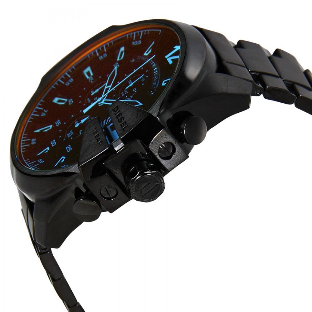 Diesel Mega Chief Chronograph Black Dial Black Steel Strap Watch For Men - DZ4318