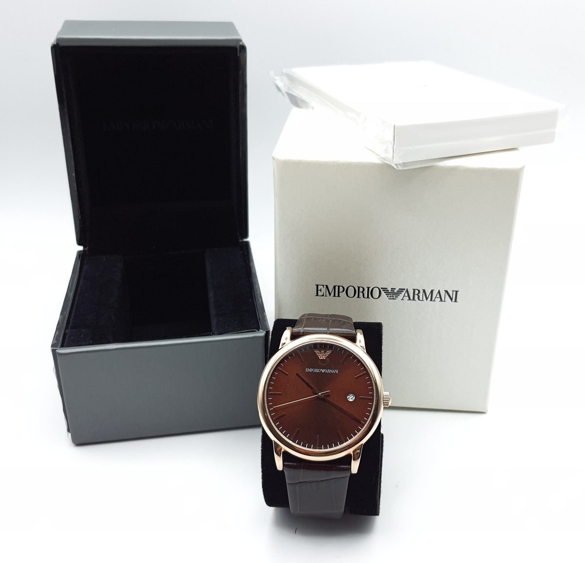 Emporio Armani Luigi Quartz Gray Dial Brown Leather Strap Watch For Men - AR1996
