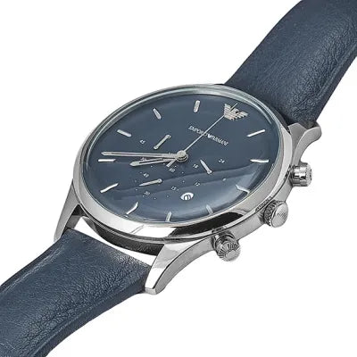 Emporio Armani Lambda Chronograph Blue Dial Blue Leather Strap Watch For Men - AR11018