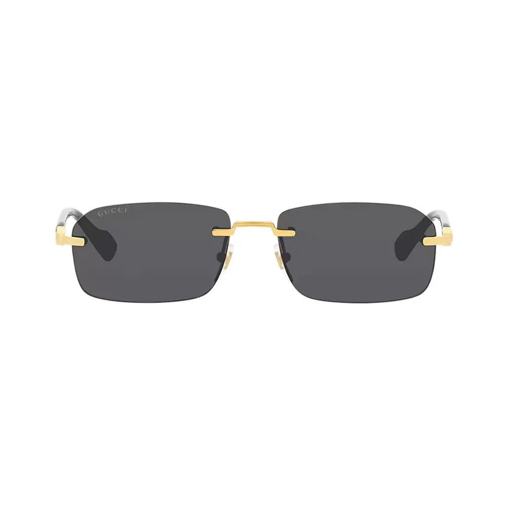Gucci gold-frame rimless sunglasses with grey tinted lenses