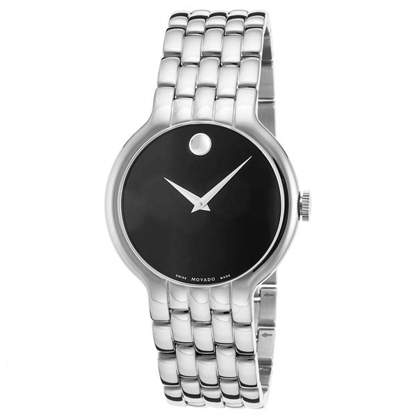 Movado Classic Quartz Black Dial Silver Steel Strap Watch for Men - 0606337
