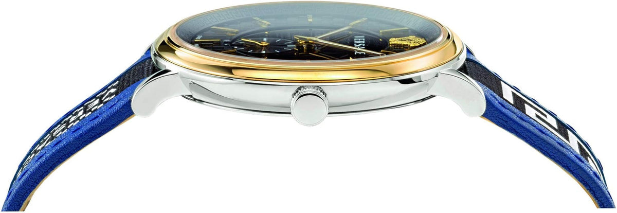 Versace  V-Circle Black Dial Blue Leather Strap Watch for Men - VEBQ01419
