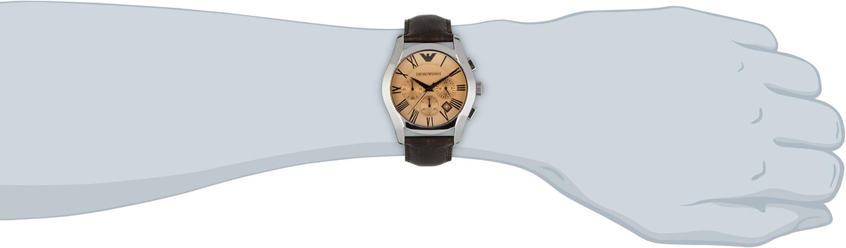 Emporio Armani Valente Chronograph Amber Dial Brown Leather Strap Watch For Men - AR1634