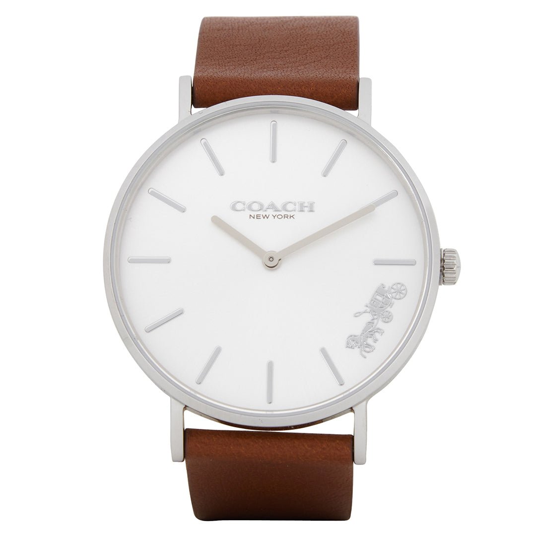 Coach Perry Silver Dial Brown Leather Strap Watch for Women - 14503120