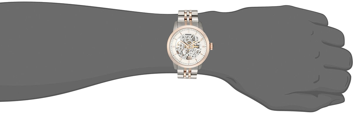 Fossil Townsman Automatic Skeleton White Dial Two Tone Steel Strap Watch for Men - ME3075