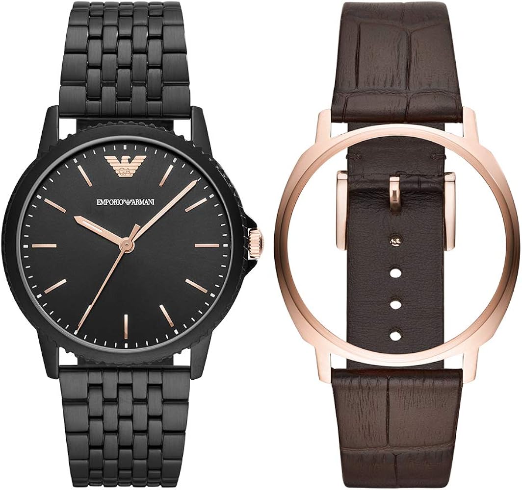 Emporio Armani Interchangeable Black Dial Black Steel Strap Watch For Men - AR80021