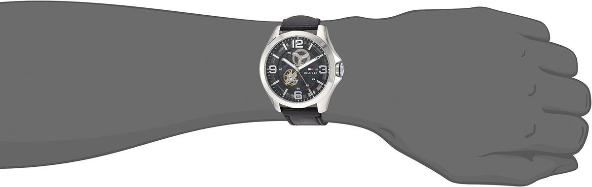 Tommy Hilfiger Bruce Analog Black Dial Black Leather Strap Watch for Men - 1791279