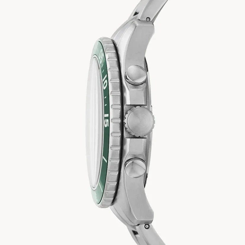 Fossil FB-03 Chronograph Green Dial Silver Steel Strap Watch for Men - FS5726