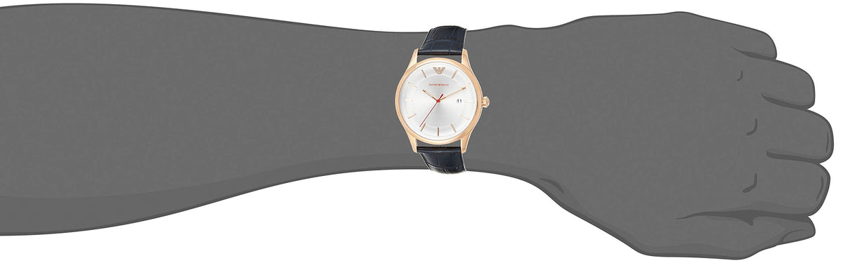 Emporio Armani Classic Silver Dial Blue Leather Strap Watch For Men - AR11131