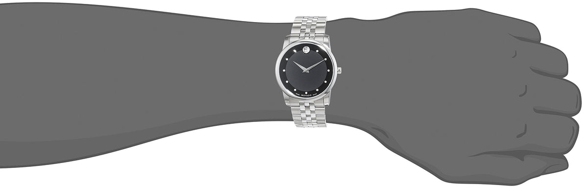 Movado Museum Diamonds Black Dial Silver Steel Strap Watch For Men - 606878