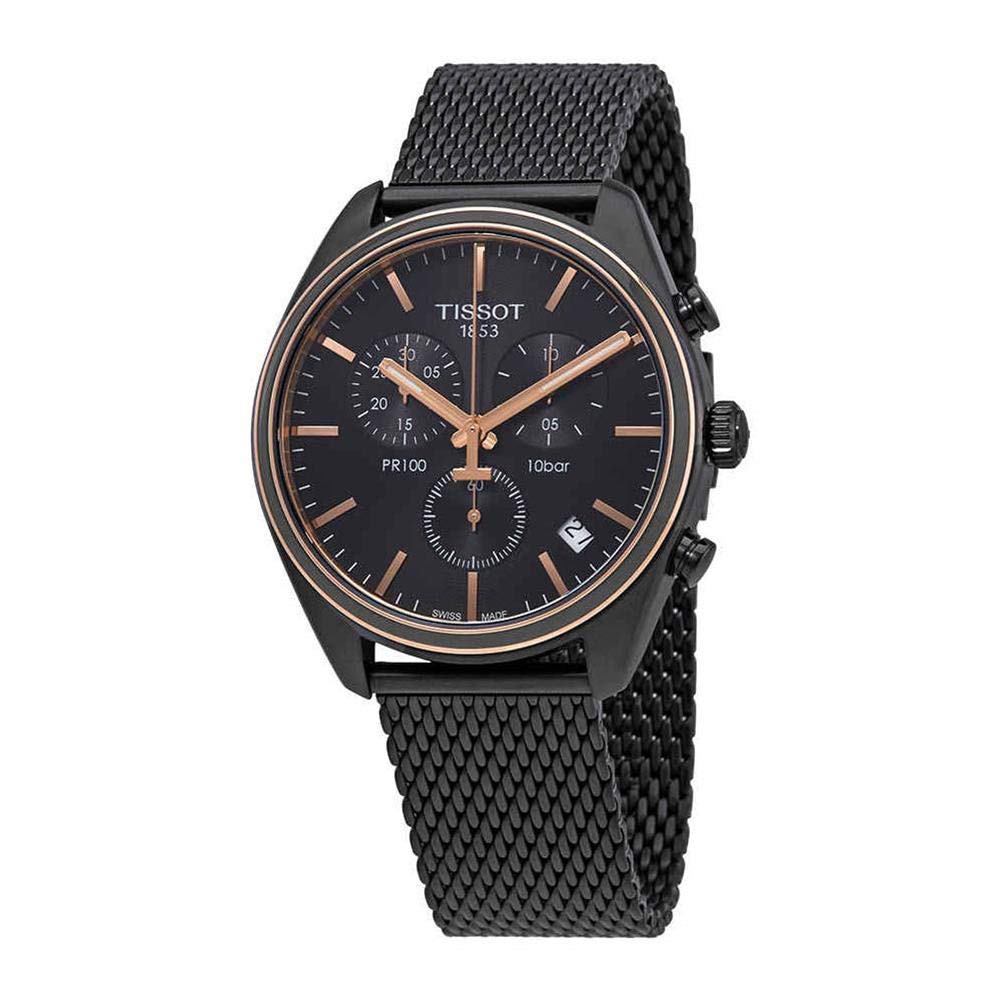Tissot T Classic PR 100 Chronograph Anthracite Black Dial Black Mesh Bracelet Watch For Men - T101.417.23.061.00