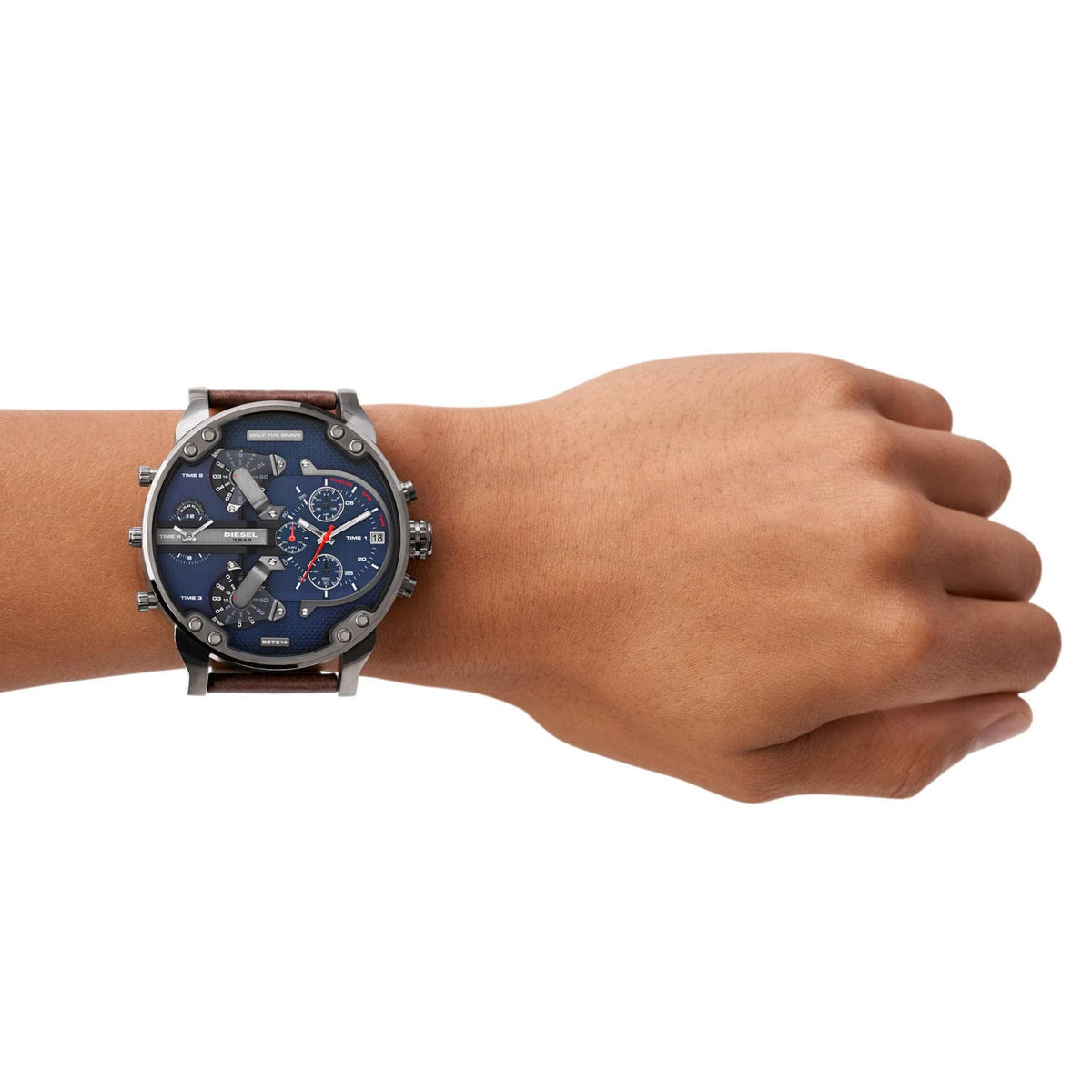 Diesel Mr Daddy Chronograph Blue Dial Brown Leather Strap Watch For Men - DZ7314