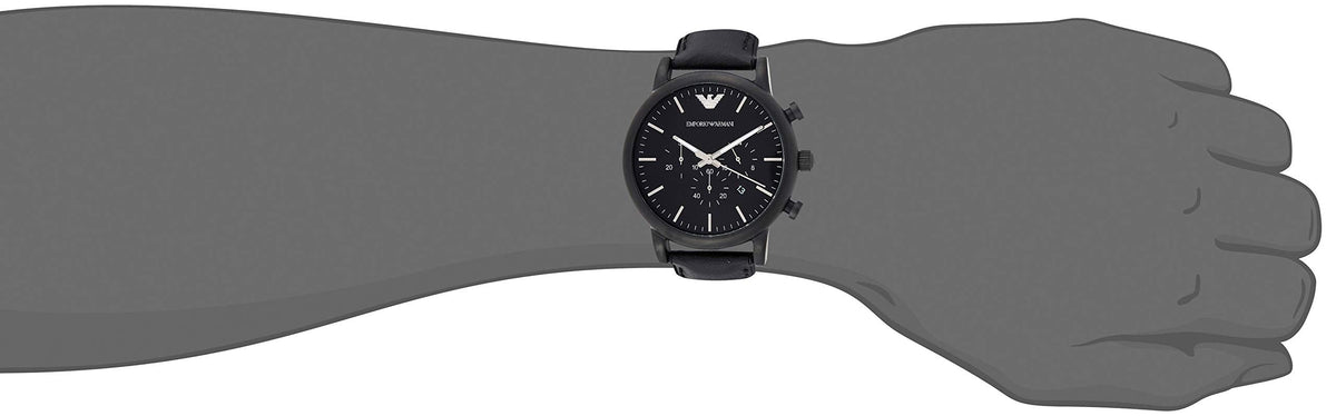 Emporio Armani Luigi Chronohraph Black Dial Black Leather Strap Watch For Men - AR1970