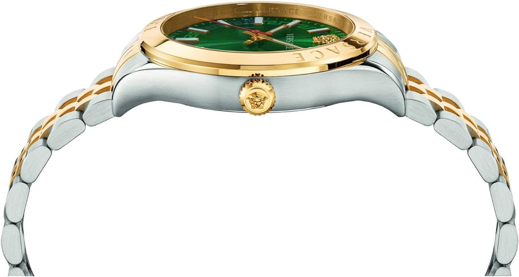 Versace Hellenyium Quartz Green Dial Two Tone Steel Strap Watch For Men - VEVI00620